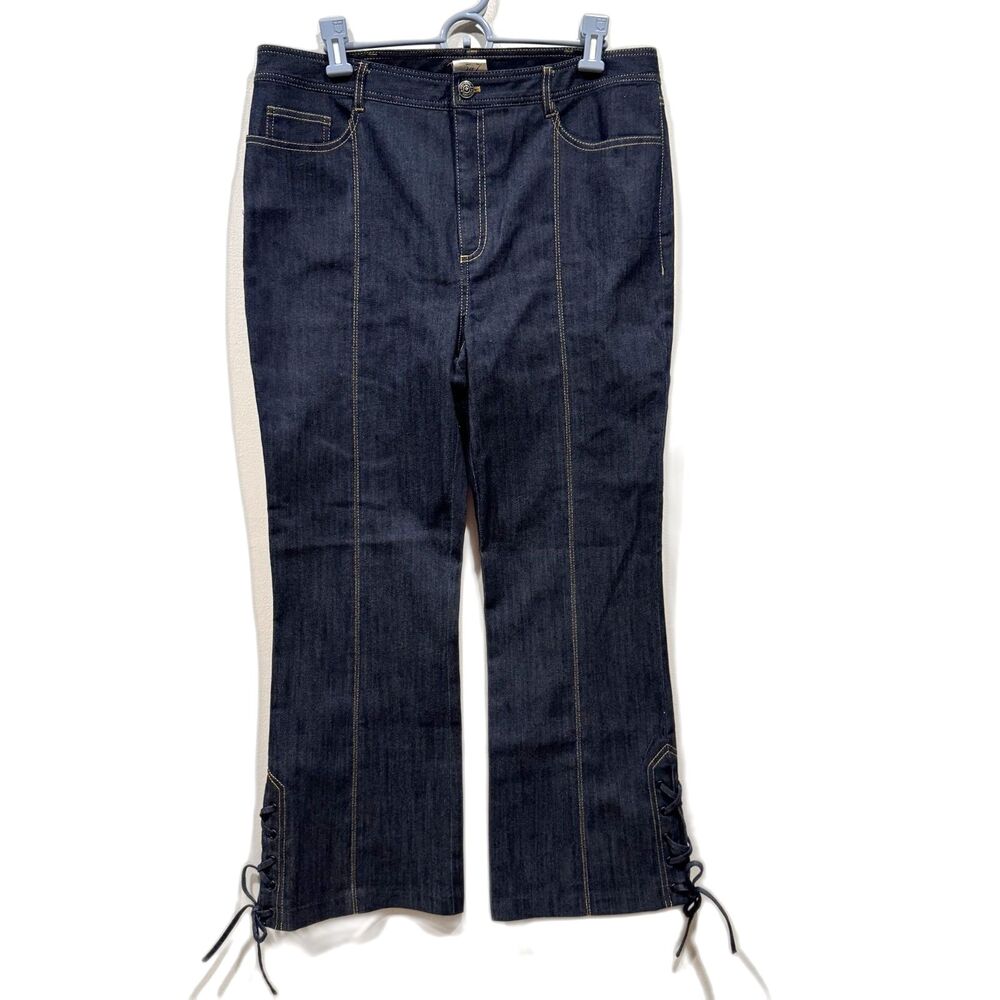 Cinq a Sept Jeans Cropped Flare Dark Wash Lace Up Ankle Retro Y2K 90s Women 12
